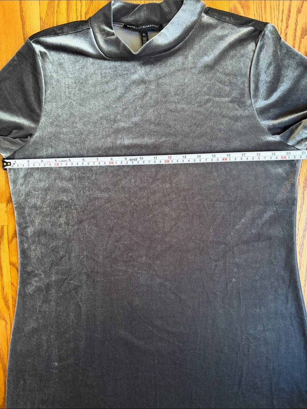 White House Black Market Gray Velvet Short Sleeve Dress w/elastic belt. Size: XL - Picture 7 of 10
